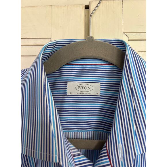 ETON size 41 large 16 mens striped button down shirt Contemporary fit - Picture 2 of 3
